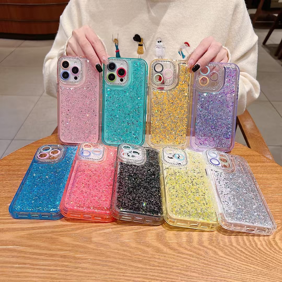 Glittery Gradient Phone Cases for iPhone 16 15 14 13 12 11 Clear Cover Accessories