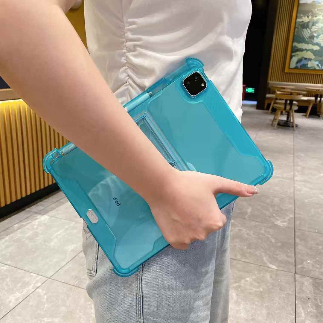 Wholesale shockproof translucent cases for iPad back cover with kickstand