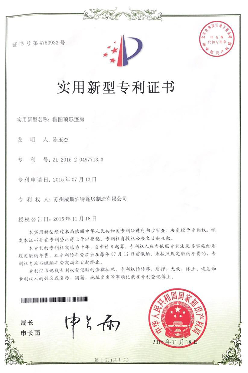Patent certificate for utility model