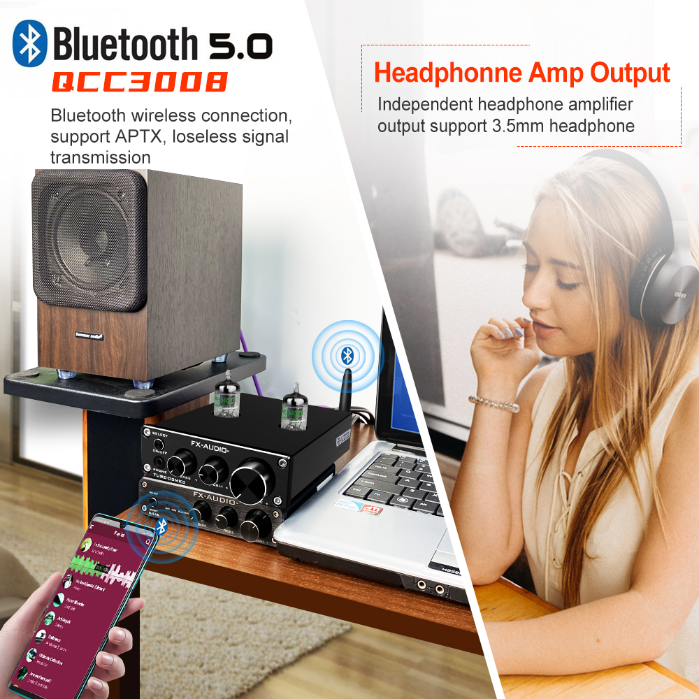 TUBE-03MKII GE5654 Bluetooth 5.0 QCC3034 Tube Preamplifier Headphone Amplifier