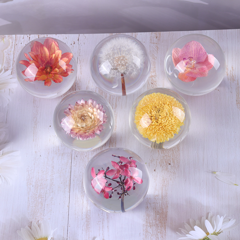 Real flower in clear resin ball