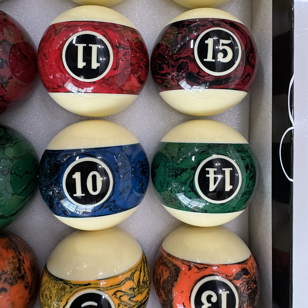 Marbleized billiard balls