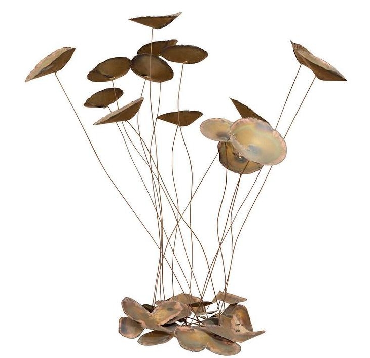 Retro metal copper art lotus and lotus leaf statue crafts