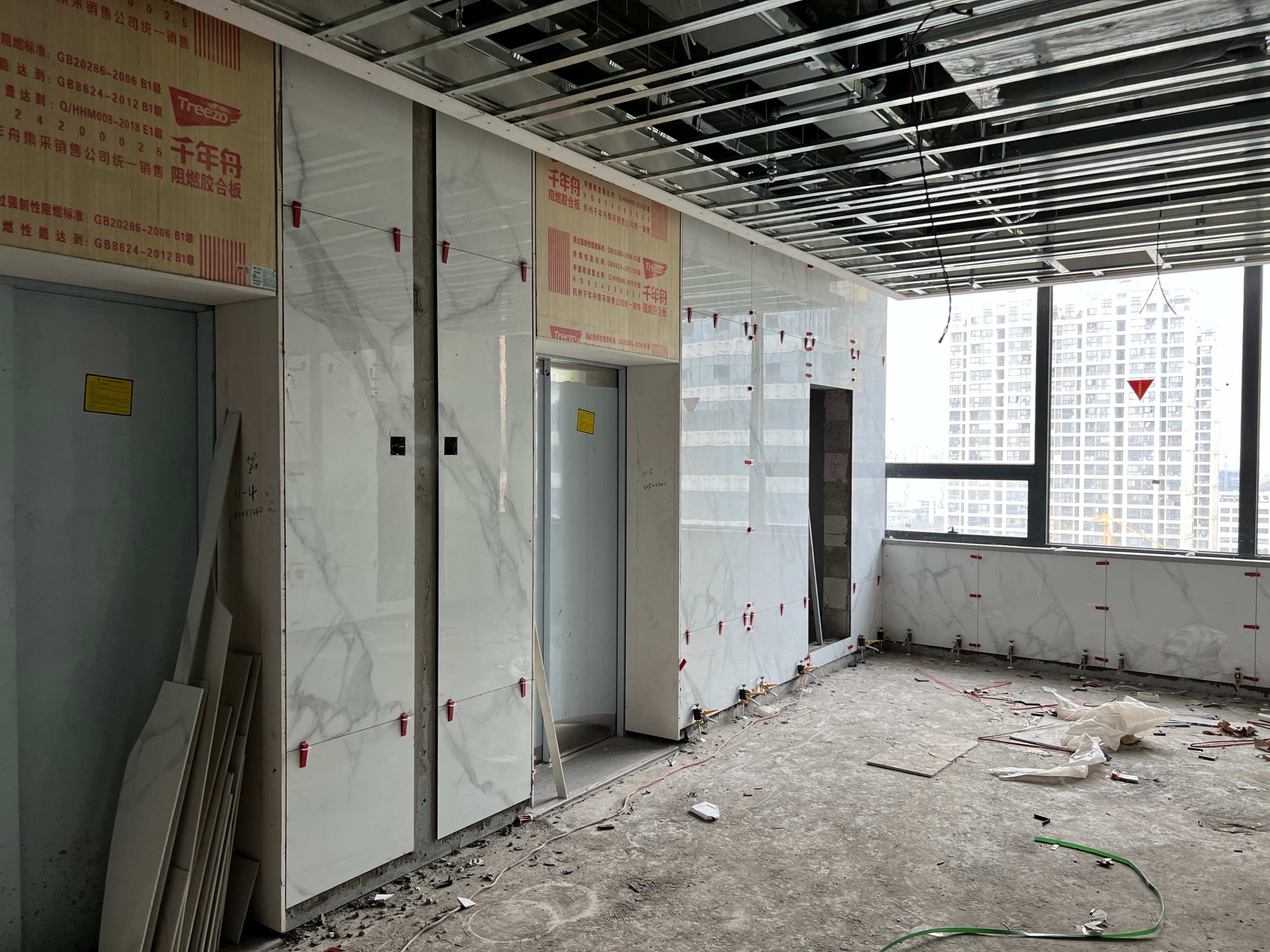Clinic corridor A — porcelain wall panels