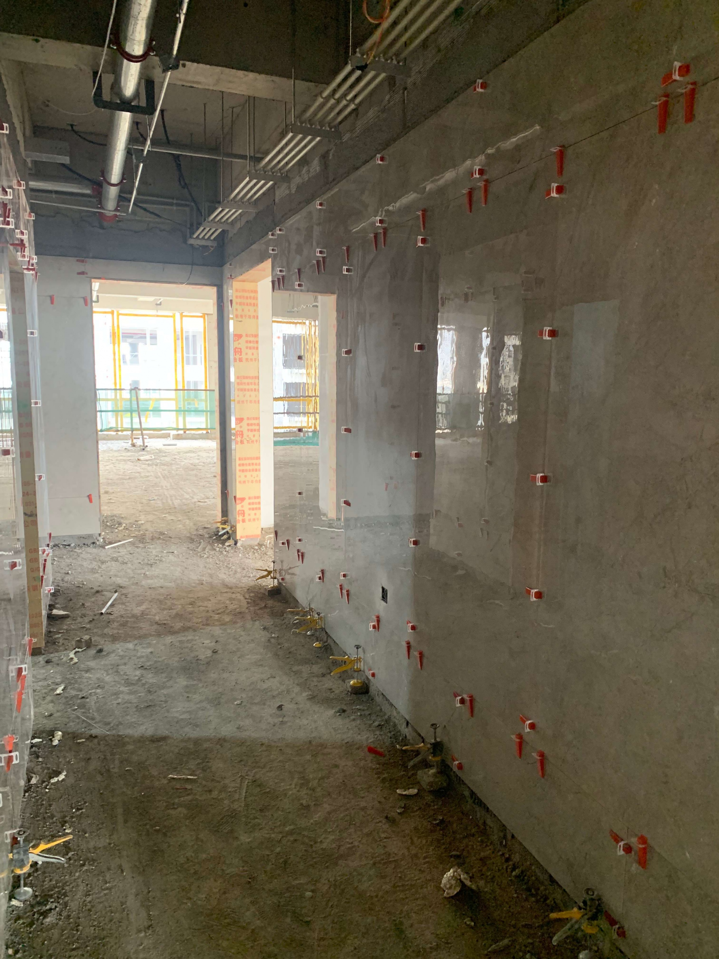 Reception desk — porcelain wall panels, satin
