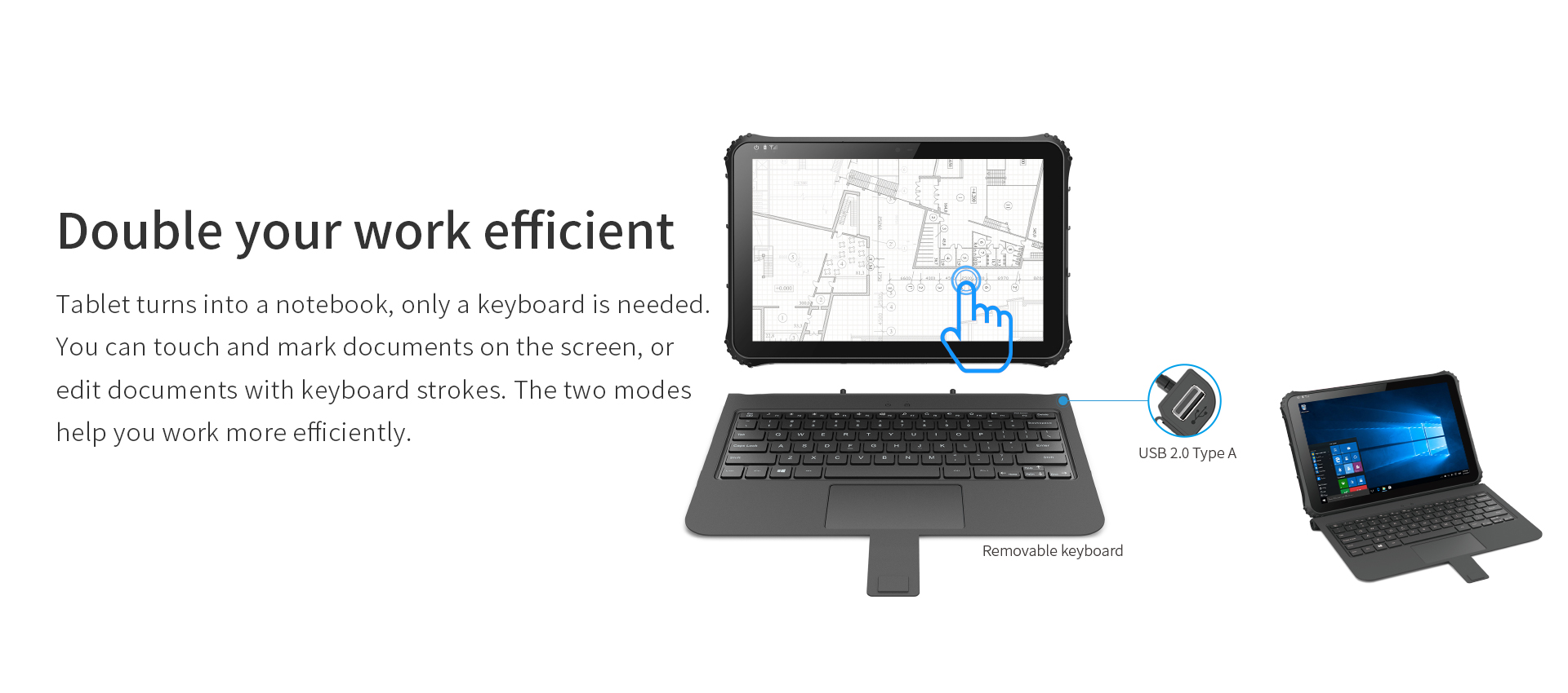 EM-I22K 12.2 Inch military removable keyboard Windows Tablet &2 in 1 Rugged Notebook1