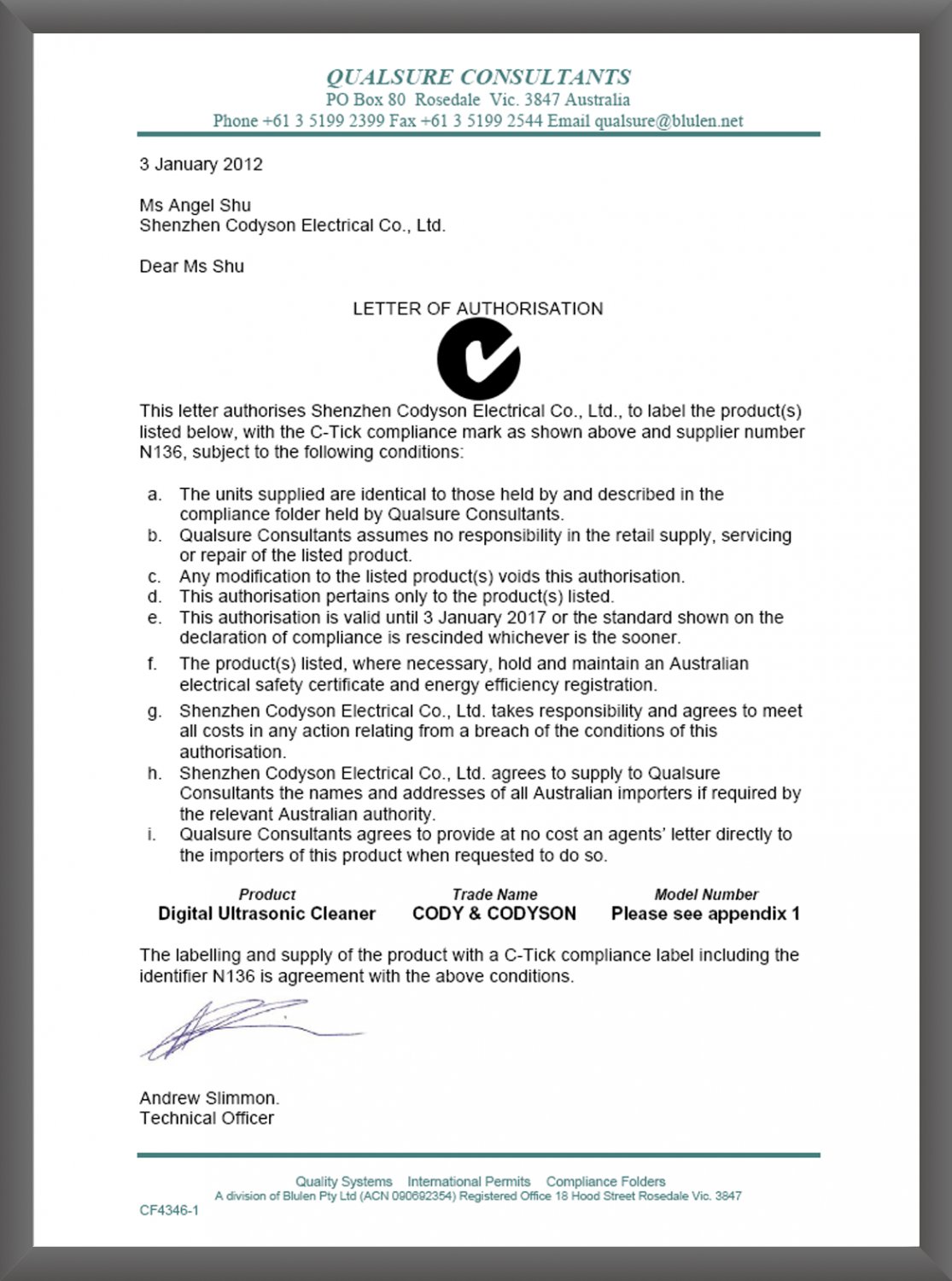 SA Patent certificate