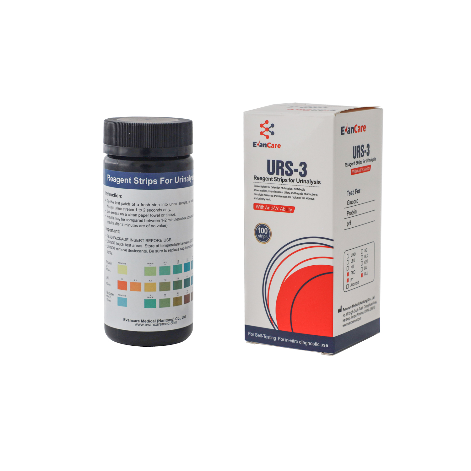 EVANCARE URS-3 （GLUCOSE/PROTEIN/pH） Urine Analysis Test Strips （Urine）