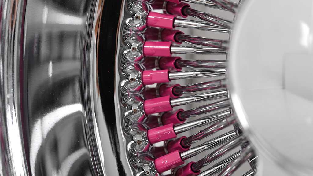 13x7  Wire Wheels Reverse 100-Spoke Straight Lace Custom Chrome with Pink Nipples Rims