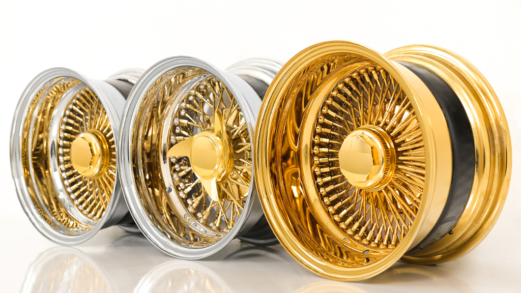 13x7 Wire Wheels Reverse 100-Spoke Straight Lace American Gold Plating Rims