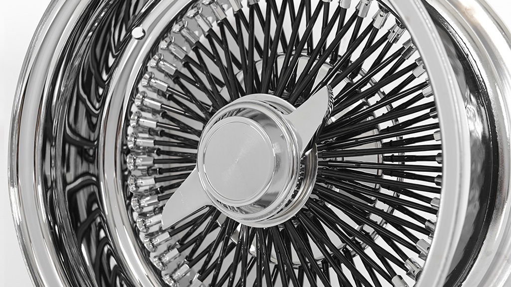 13x7 Wire Wheels Reverse 100-Spoke Straight Lace Chrome with Black Spoke Rims