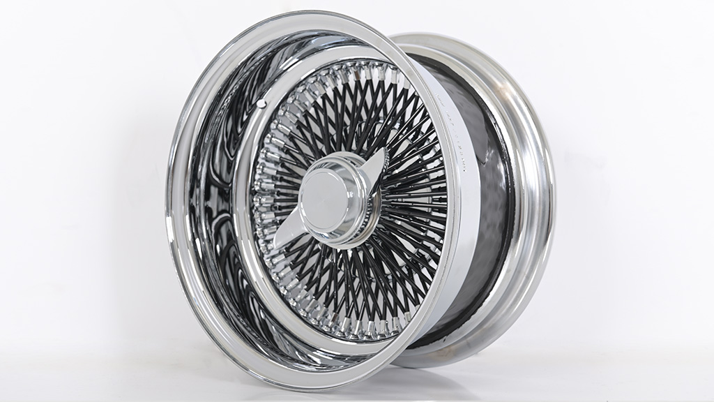 13x7 Wire Wheels Reverse 100-Spoke Straight Lace Chrome with Black Spoke Rims