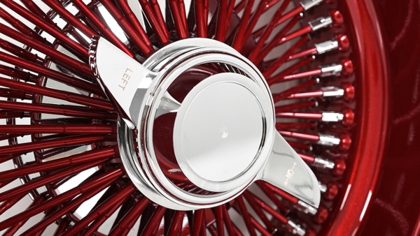 13x7 Wire Wheels Reverse 100-Spoke Straight Lace Custom Ruby Red Rim