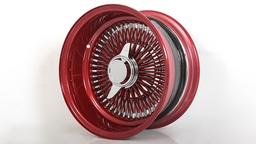 13x7 Wire Wheels Reverse 100-Spoke Straight Lace Custom Ruby Red Rim