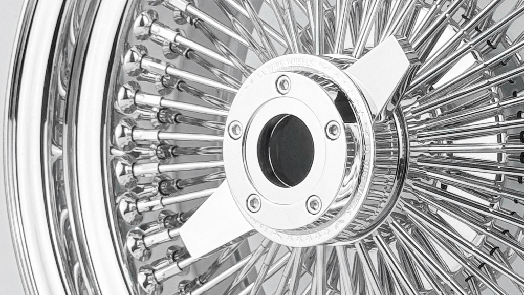 13x7 Wire Wheels Standard 100-Spoke Straight Lace Chrome with Chrome Heavy Duty Knock-Off Rims