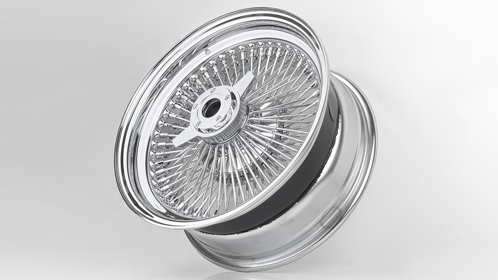 13x7 Wire Wheels Standard 100-Spoke Straight Lace Chrome with Chrome Heavy Duty Knock-Off Rims