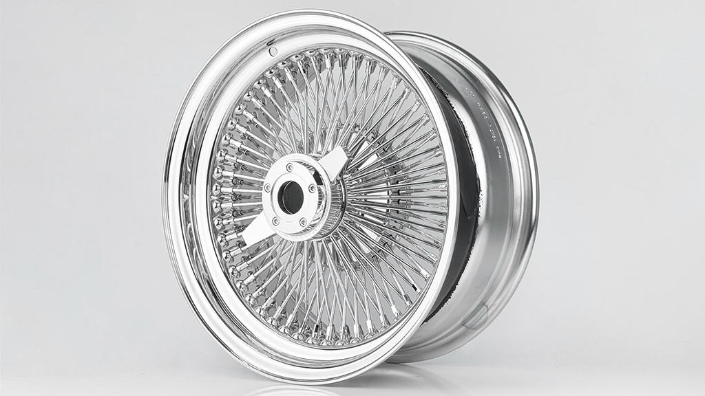 13x7 Wire Wheels Standard 100-Spoke Straight Lace Chrome with Chrome Heavy Duty Knock-Off Rims