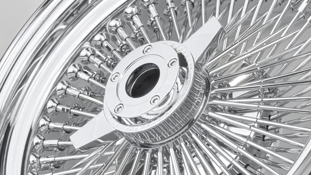 13x7 Wire Wheels Standard 100-Spoke Straight Lace Chrome with Chrome Heavy Duty Knock-Off Rims