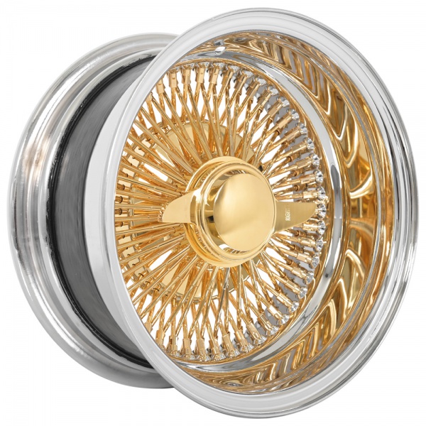 13x7Wire Wheels Reverse 100-Spoke Straight Lace American Gold Plating Center with Chrome Lip Rims