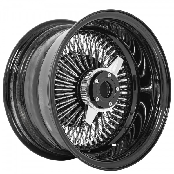 13x7Wire Wheels Reverse 100-Spoke Straight Lace Chrome with Custom Black Accents Rims