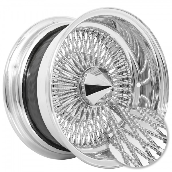 13x7Wire Wheels Reverse Diamond Cut 100-Spoke Straight Lace Chrome Rims