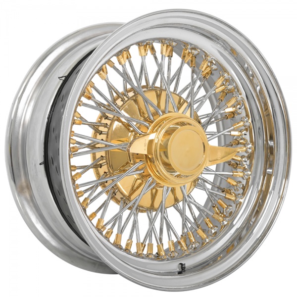 13x7Wire Wheels Standard 72-Spoke Cross Lace American Gold Plating with Chrome Rim