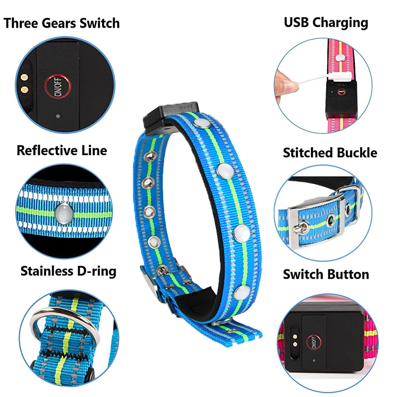 USB Rechargeable with Water Resistant Glowing Dog Collar Light