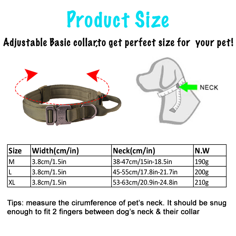 Adjustable Military Training Collar with Handle and Heavy Metal Buckle Nylon K9 Collar