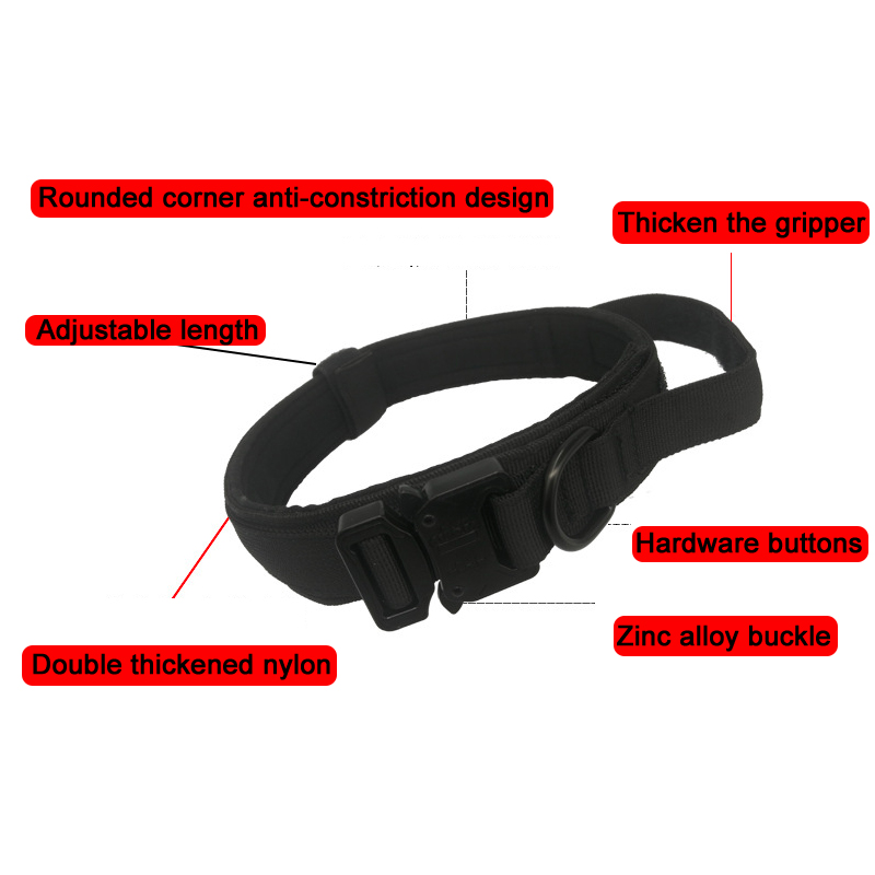 Adjustable Military Training Collar with Handle and Heavy Metal Buckle Nylon K9 Collar