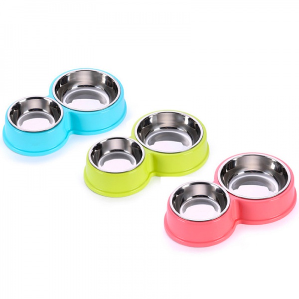  Double Dog Water and Food Bowls Stainless Steel Bowls with Non-Slip Resin Station