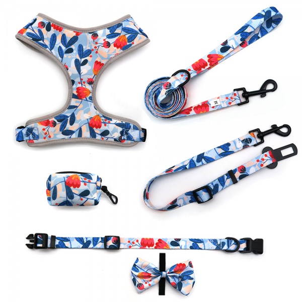 Adjustable Reflective No Pull Dog Vest Harness for Puppy with Bow-tie Collar, Leash and Poop Bag
