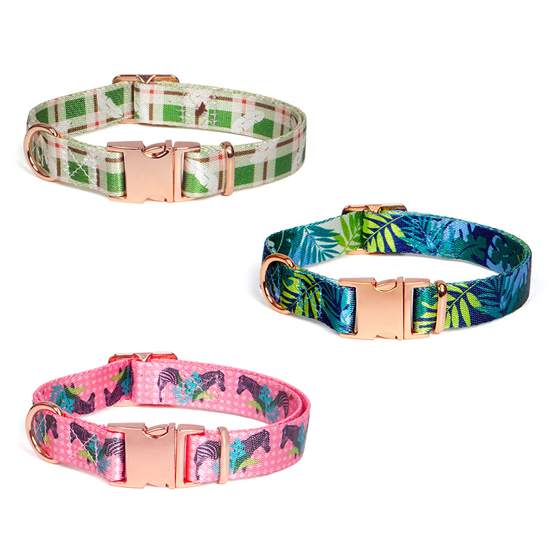 Personalized pattern dog collar with rose metal buckle 
