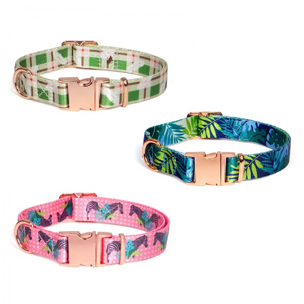 Personalized pattern dog collar with rose metal buckle 