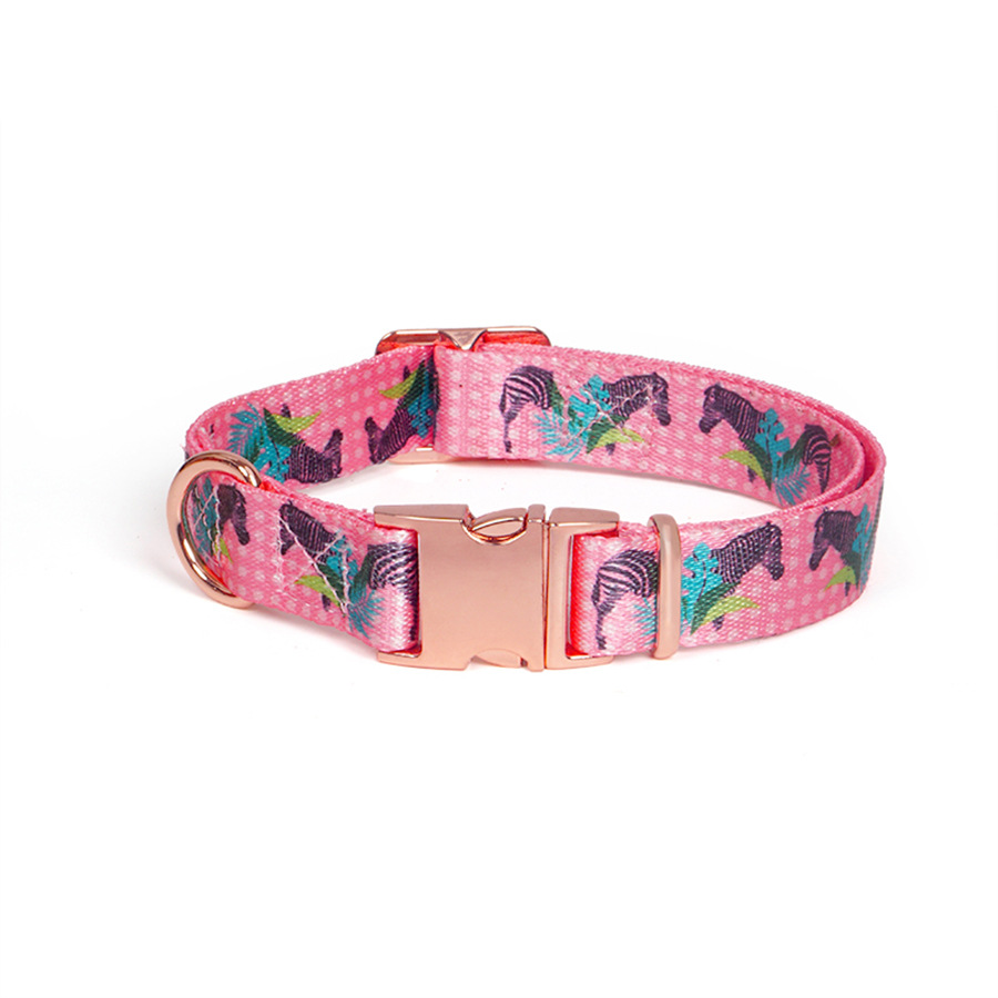 Personalized pattern dog collar with rose metal buckle 