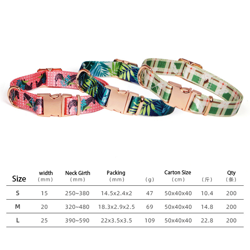 Personalized pattern dog collar with rose metal buckle 