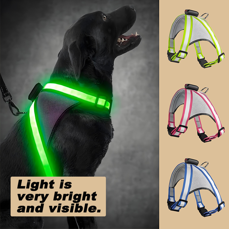 LED Dog Harness, USB Rechargeable 