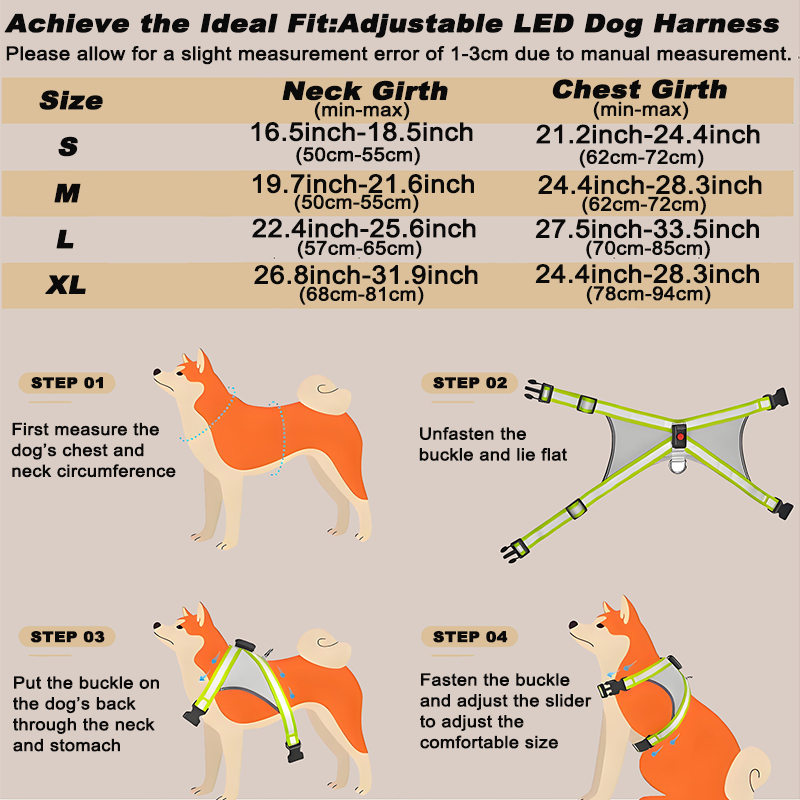 LED Dog Harness, USB Rechargeable 