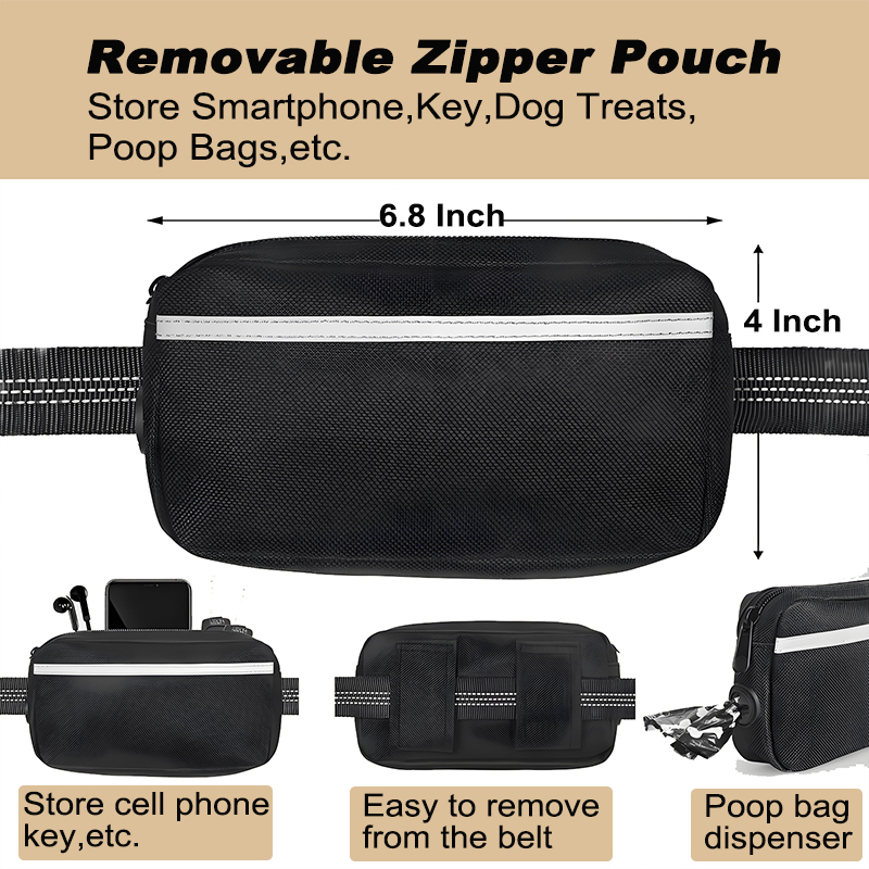 Hands Free Dog Leash with Zipper Pouch