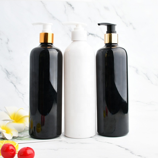 empty shampoo 100ml 250ml 300ml 500ml shower body cosmetic round custom gold lotion pump white pet plastic shampoo bottle