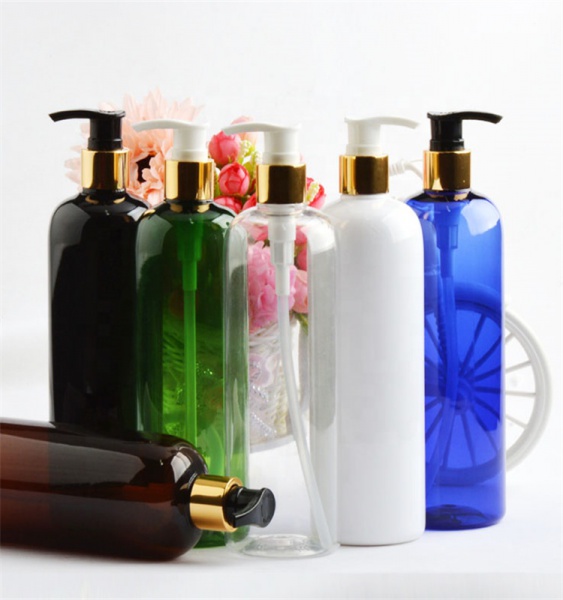 Mixed Color Stock Plastic Bottles For Lotion Custom 500ml Luxury Shampoo Bottles With Gold Pump