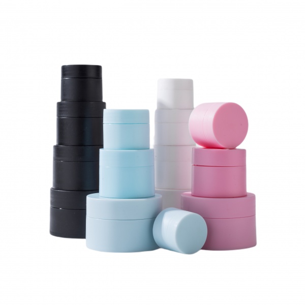 Empty plastic cosmetic face pp cream jar matte black white blue pink