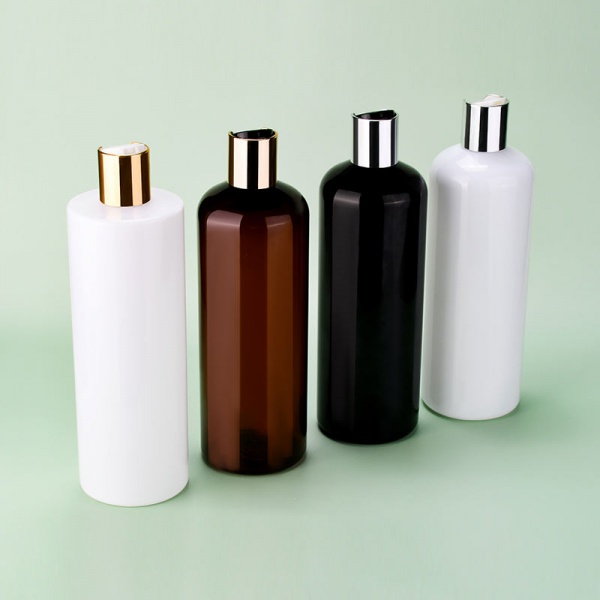 Empty shampoo lotion bottle 100ml 200ml 250ml 500ml amber black white PET plastic lotion bottles with gold disc cap