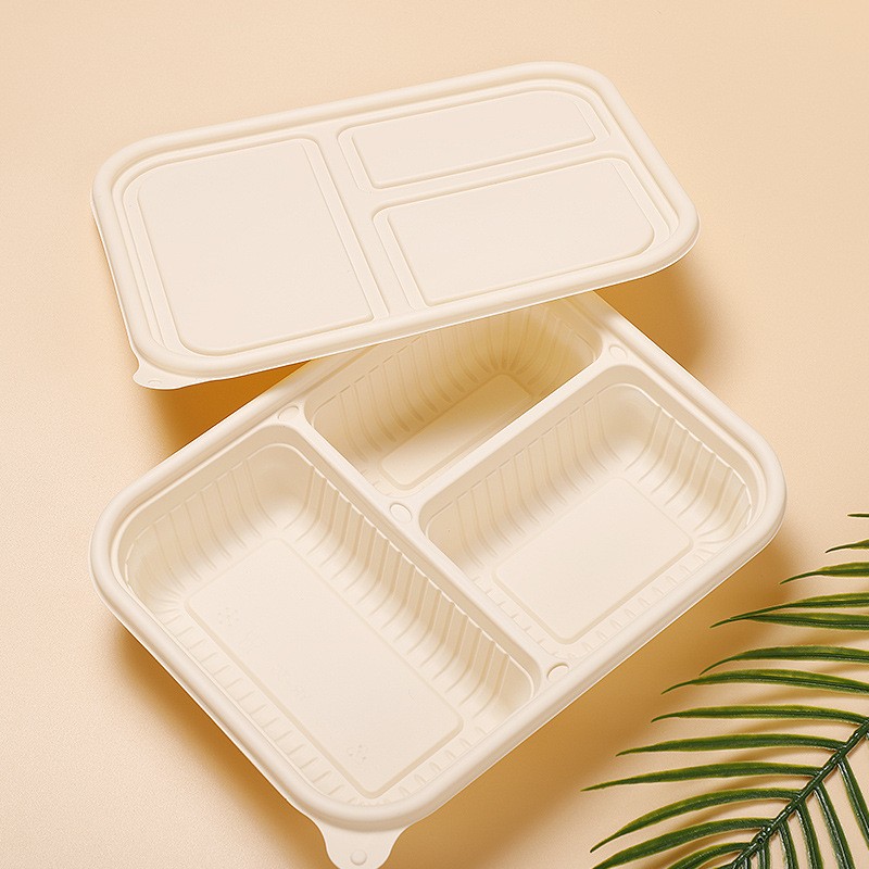 1100ml玉米淀粉三格餐盒便当盒可降解一次性分隔餐具外卖打包寿司盒