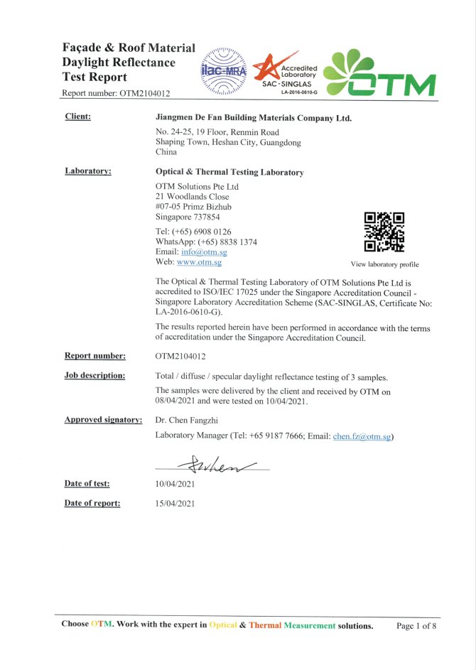 cladding daylight certification