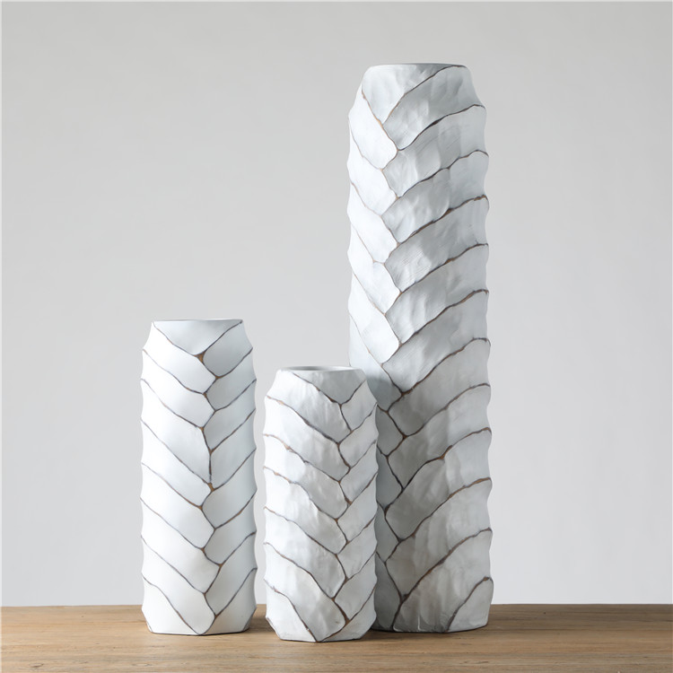 Original Hotel Ornament Embossed Concise White Modern Design Big Floor Vase