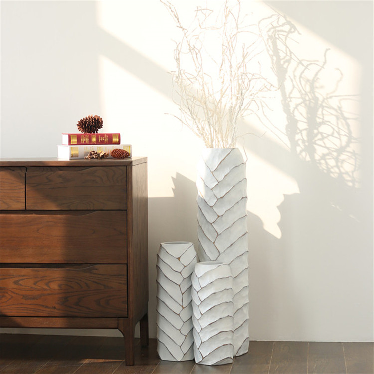 Original Hotel Ornament Embossed Concise White Modern Design Big Floor Vase