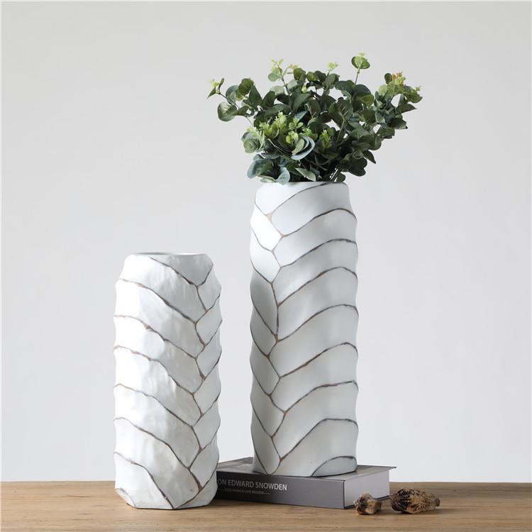 Original Hotel Ornament Embossed Concise White Modern Design Big Floor Vase