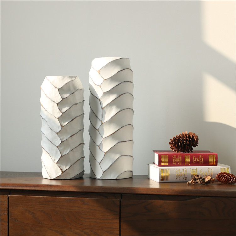 Original Hotel Ornament Embossed Concise White Modern Design Big Floor Vase