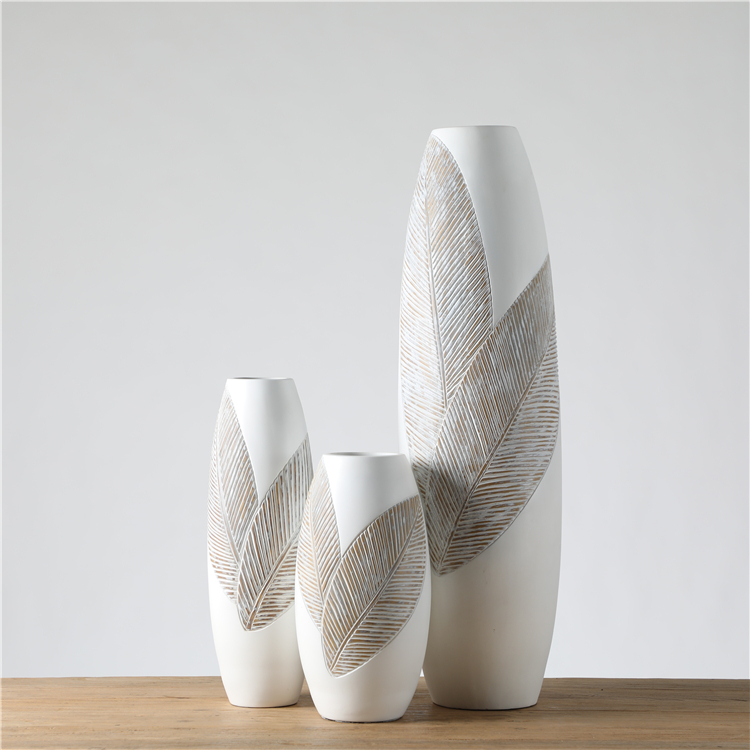 Nordic Leaves Artificial Plants Rustic Vase White Resin Home Decor Big Floor Vase