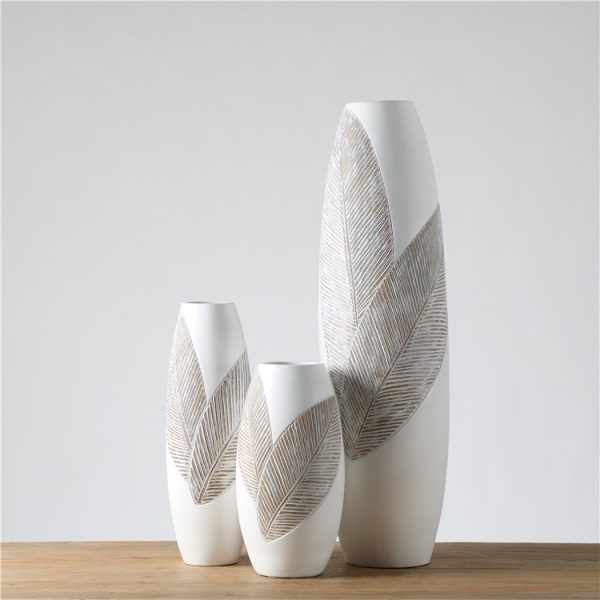 Nordic Leaves Artificial Plants Rustic Vase White Resin Home Decor Big Floor Vase